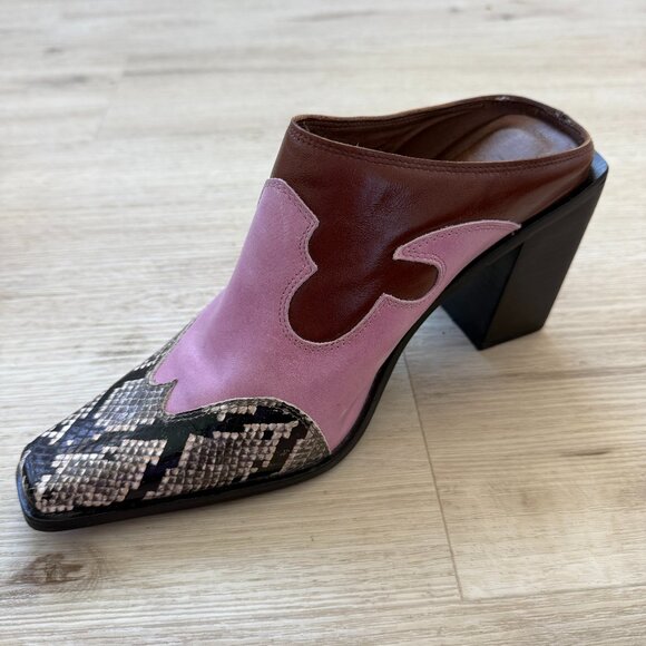 Jeffrey Campbell Cowgirl Western Mule Slip In Brown Pink Cowboy 9 - Picture 1 of 9